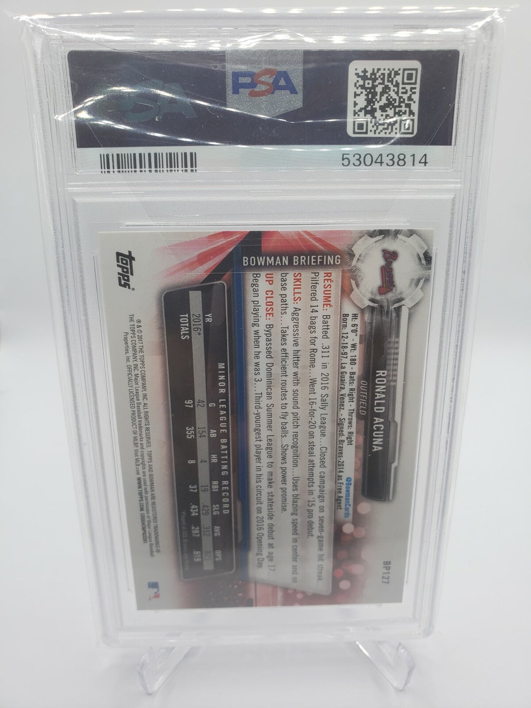 RONALD ACUNA 2017 BOWMAN PROSPECTS #BP127 1ST CARD ROOKIE RC PSA 8 NM-MT
