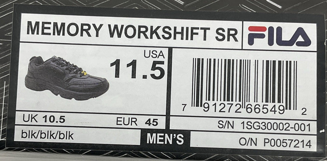 New Size 11.5 Men's Fila Memory Workshift SR Black 1SG30002-001