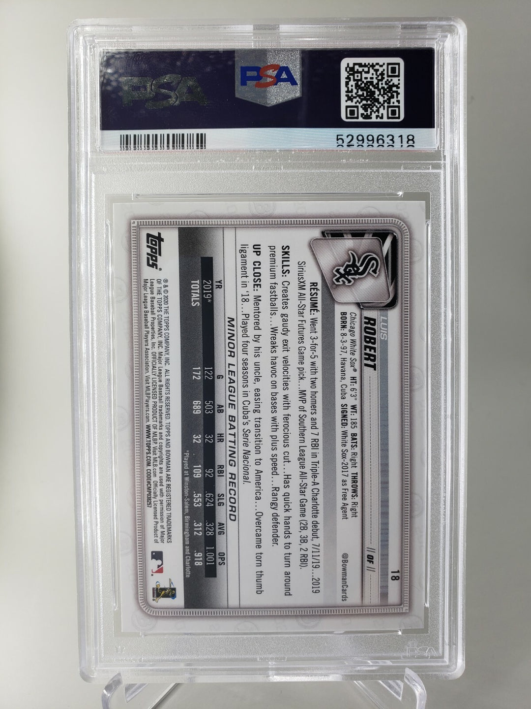 2020 Bowman #18 Luis Robert RC Rookie PSA 9 MINT Chicago White Sox 