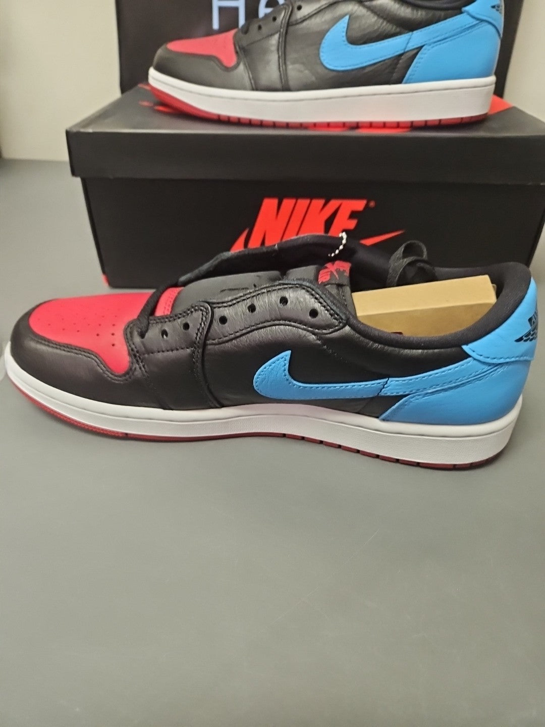 New Air Jordan 1 Retro Low OG - Black/DK Powder Blue-Gym Red - Women’s Size 11