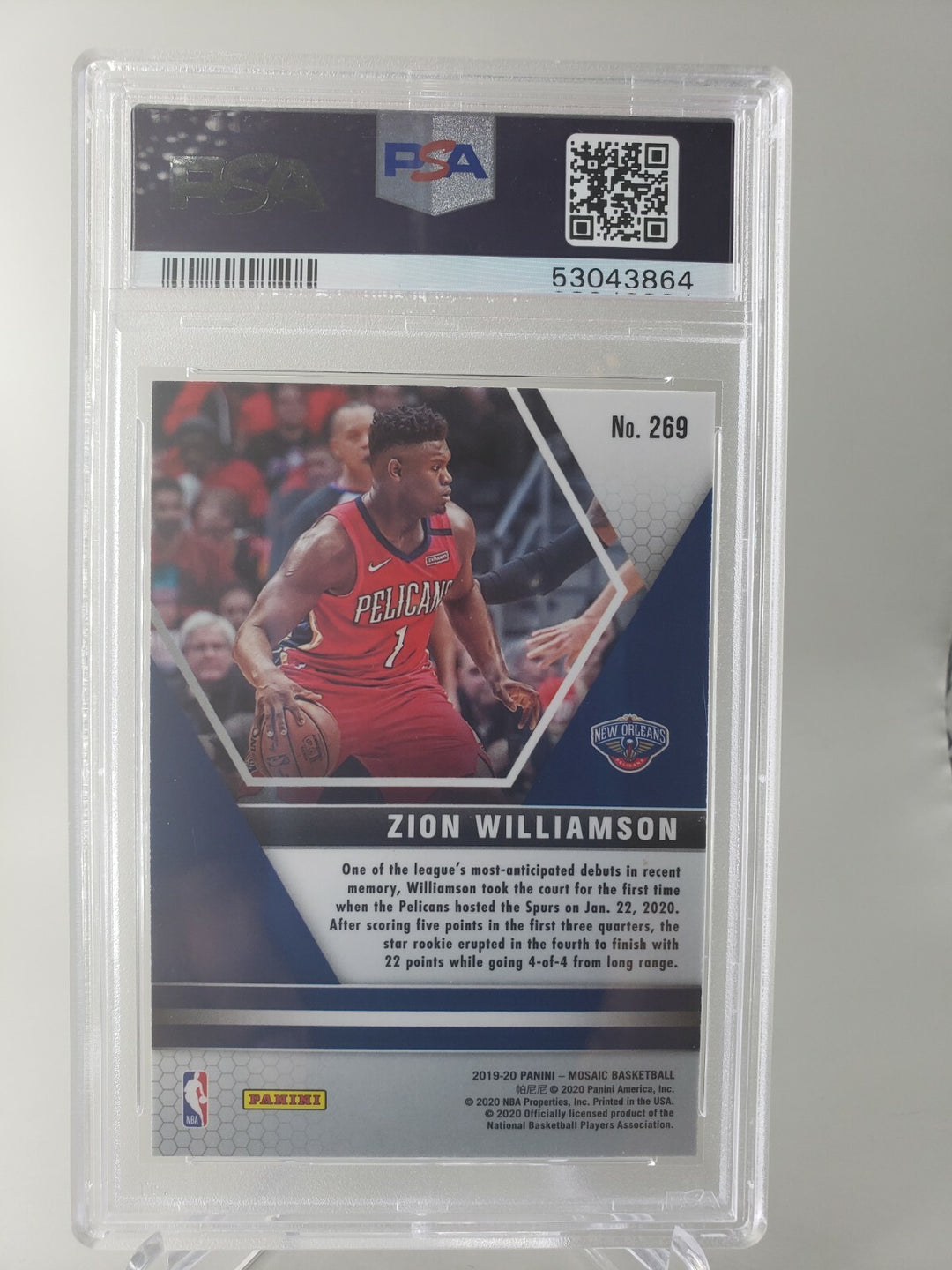 Zion Williamson 2019-20 Panini Mosaic NBA Basketball Debut Rookie PSA 8 Pelicans