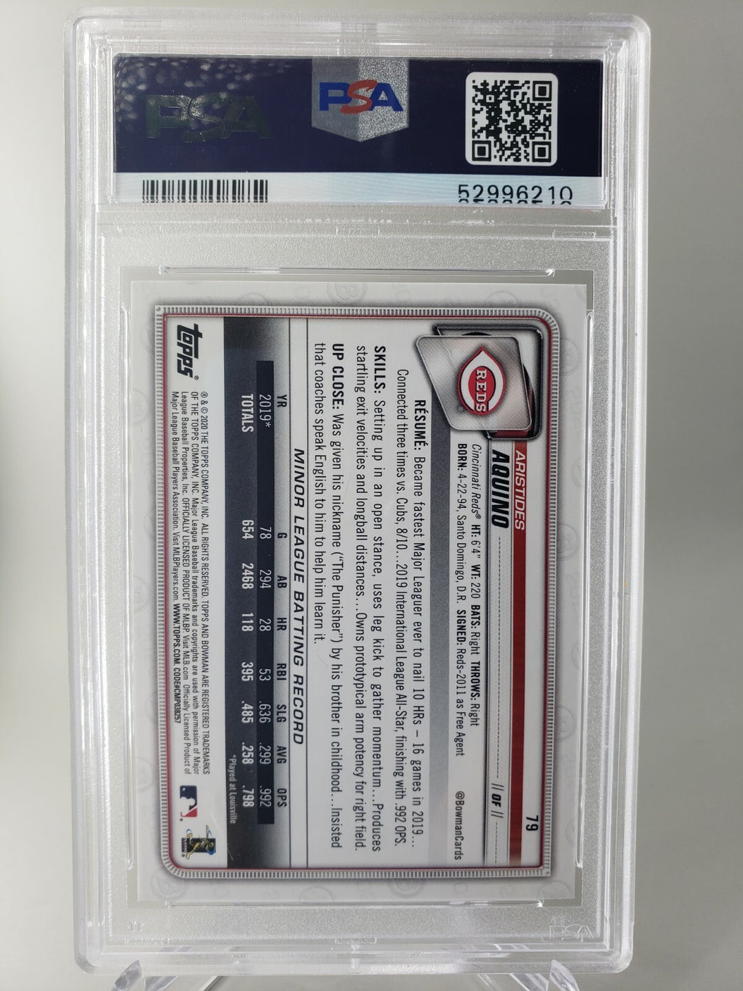 2020 Bowman Aristides Aquino #79 ROOKIE PSA 9 Cincinnati Reds Mint 