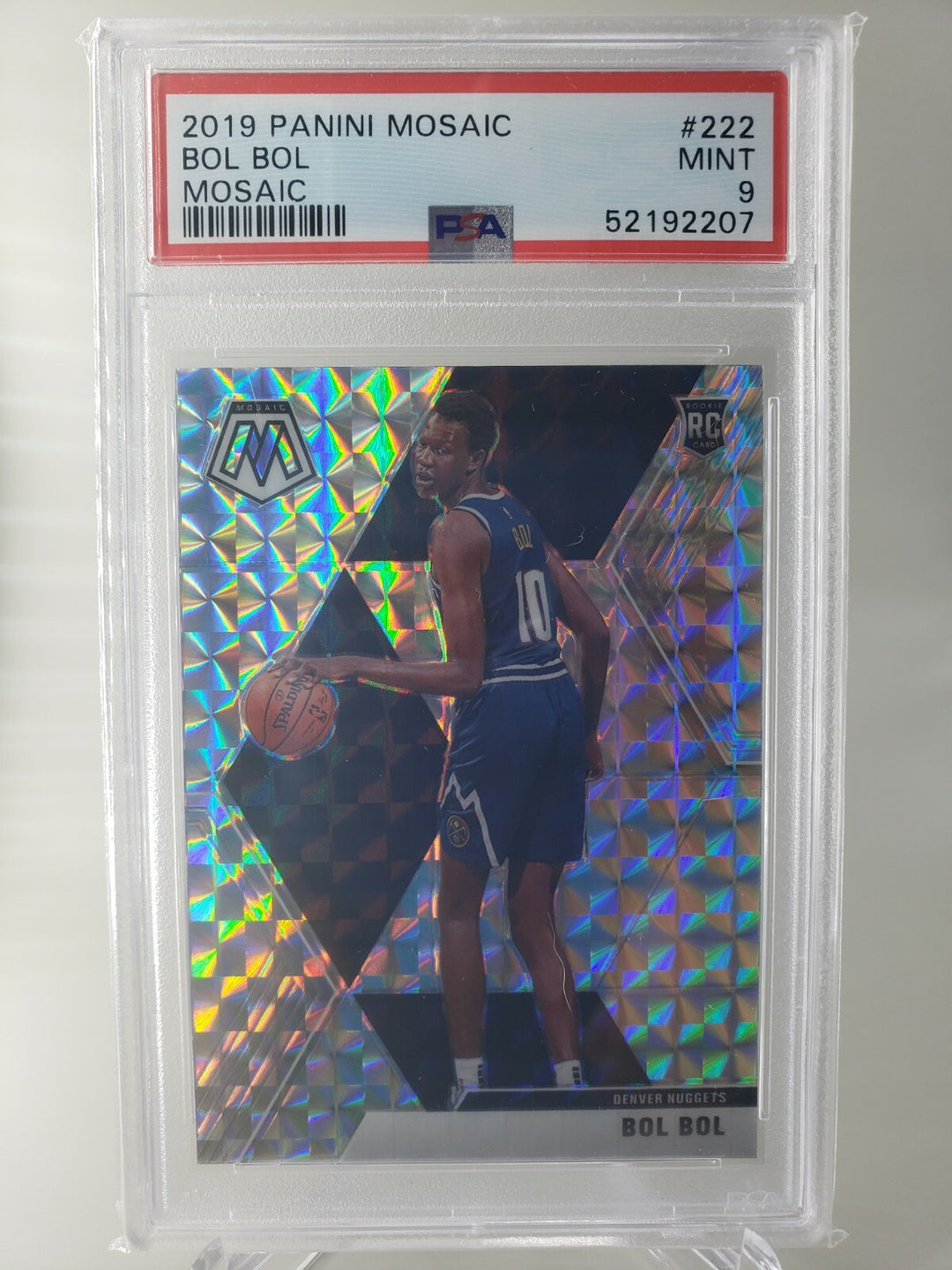 Bol Bol 2019 20 Panini Mosaic #222 RC Rookie Silver Mosaic Prizm PSA 9 Nuggets