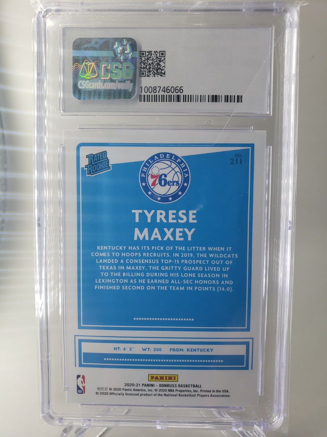 Tyrese Maxey 2020 Donruss Rated Rookie CSG 9.5 Gem Mint Philadelphia 76ers