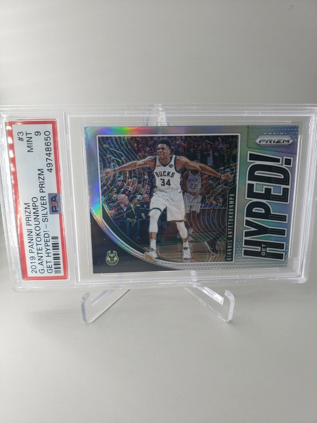 2019 Panini Prizm Giannis Antetokounmpo Get Hyped! Silver #3 PSA 9 MINT POP 92
