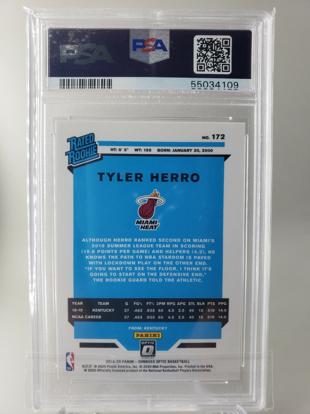 Tyler Herro 2019-20 Donruss Optic #172  Miami Heat RC Rookie PSA 10 GEM MINT