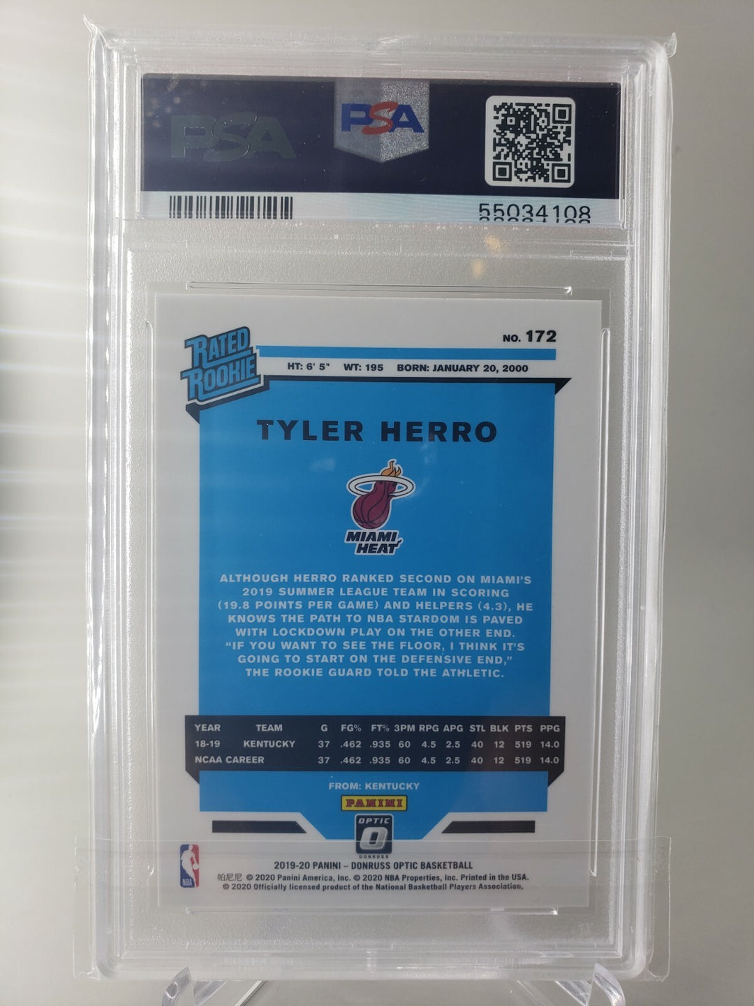 Tyler Herro 2019 Panini Donruss Optic #172 RR Rated Rookie RC PSA 10 GEM Heat