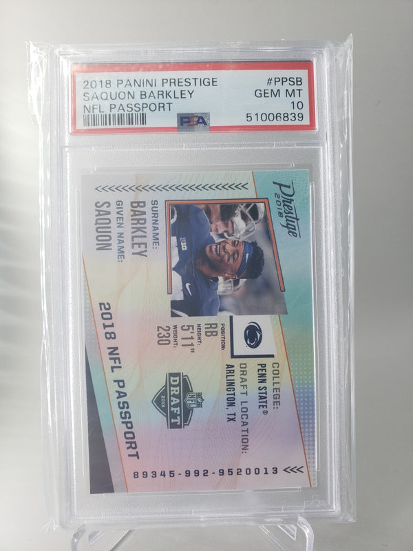2018 Prestige NFL Passport Insert #PP-SB Saquon Barkley RC PSA 10 PSA (Low Pop)