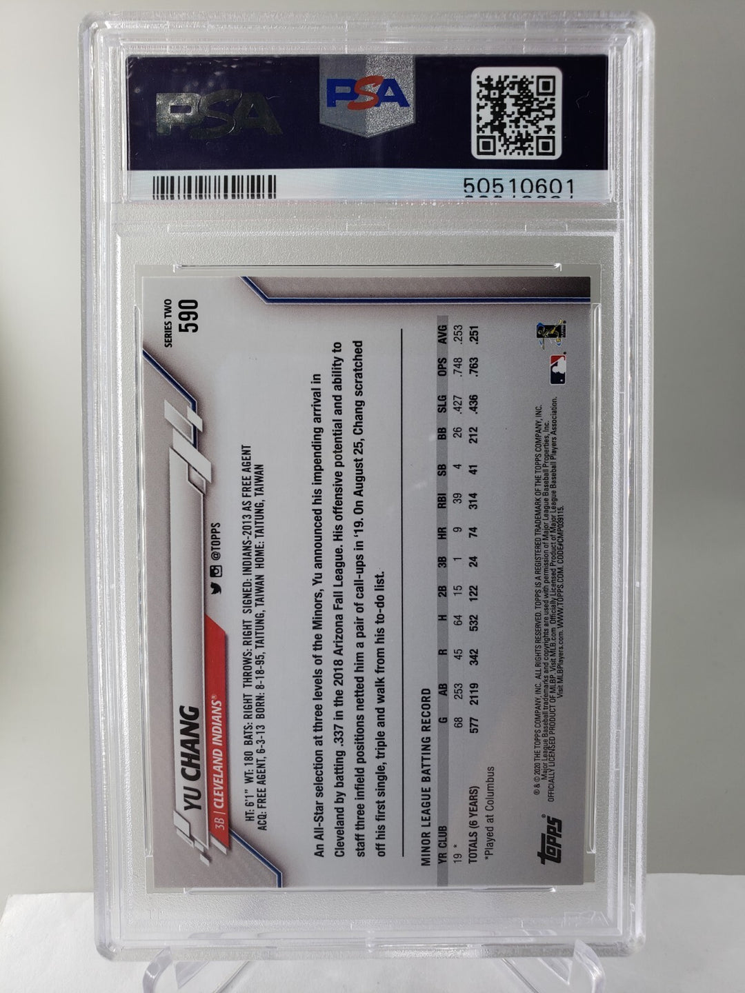 Yu Chang 2020 Topps SP RC Rookie PSA 9 GEM MINT Cleveland Guardians POP 12!