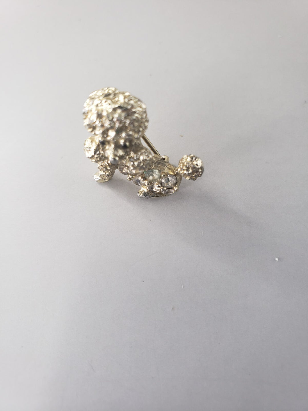 Vintage Nemo Teeny Tiny Poodle Puppy Rhinestone Brooch Pin Black Eyes Adorable!