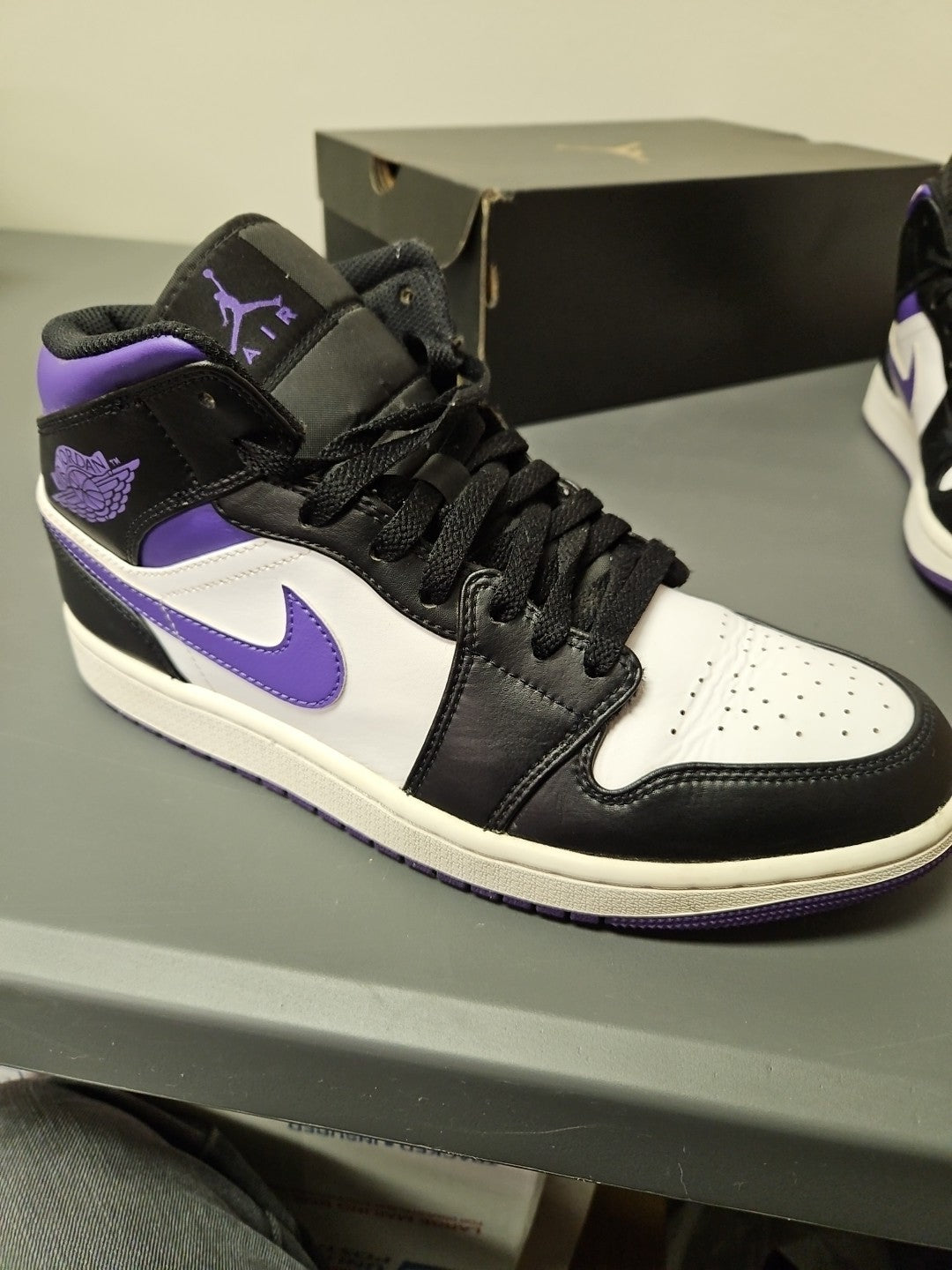 Size 9.5 M Air Jordan 1 Mid Black/dark Iris White Noir/ Blanc/iris Foncee