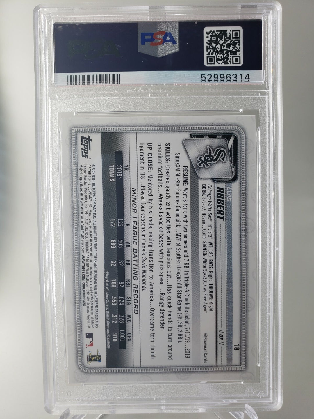 LUIS ROBERT 2020 Bowman #18 Rookie PSA 10 Gem Mint Chicago White Sox 