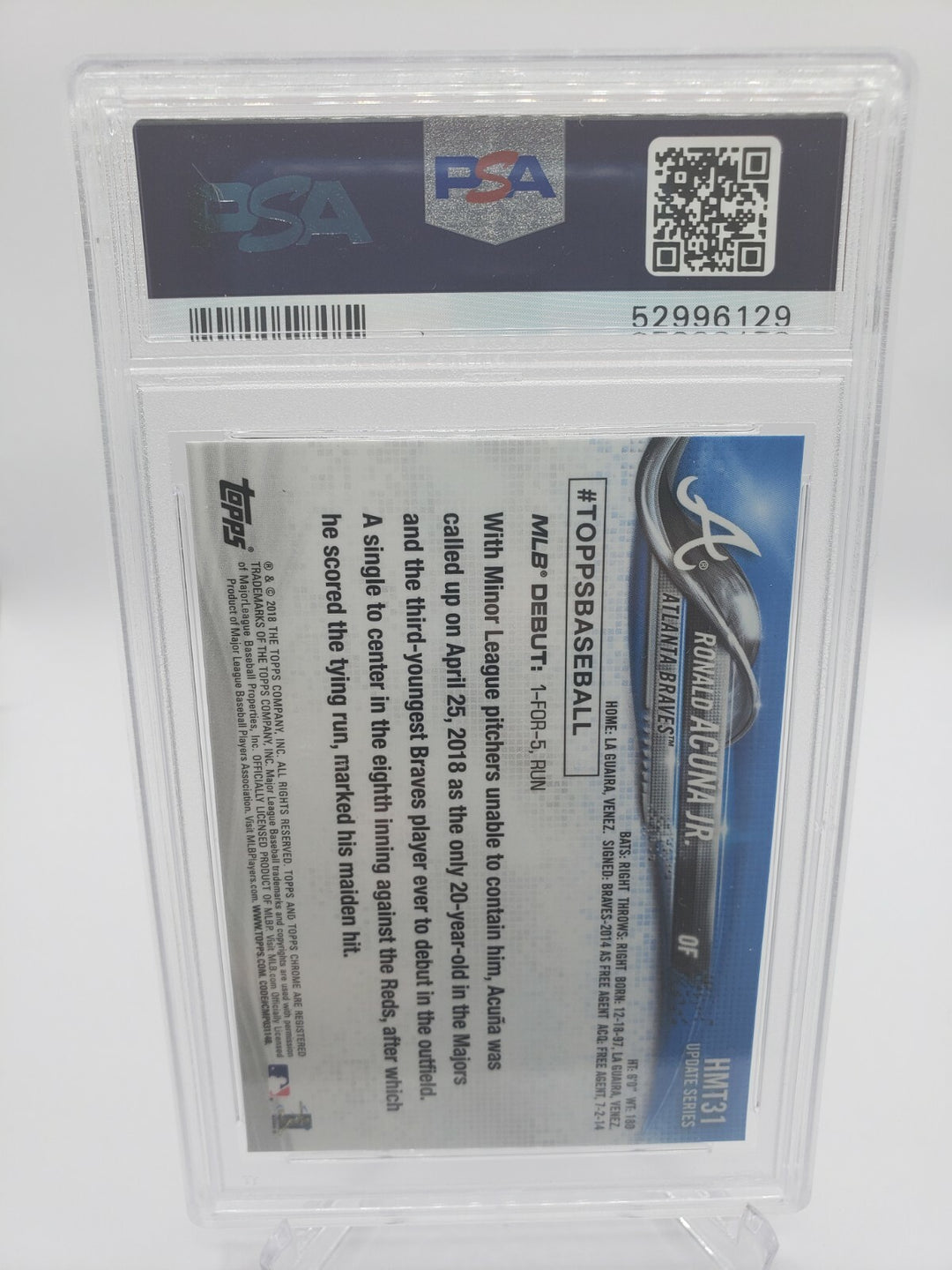 2018 Topps Chrome Update #HMT31 Ronald Acuna Jr. RC PSA 10 Atlanta Braves ROOKIE