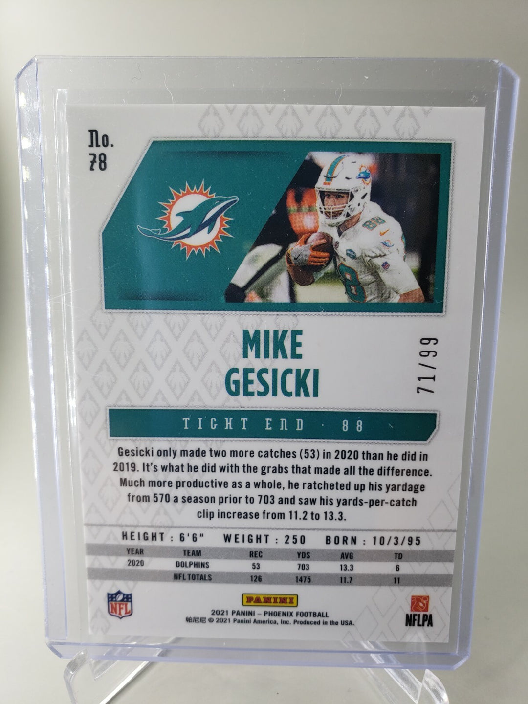 Mike Gesicki 2021 Panini Phoenix Football #78 Orange Parallel /99 Miami Dolphins
