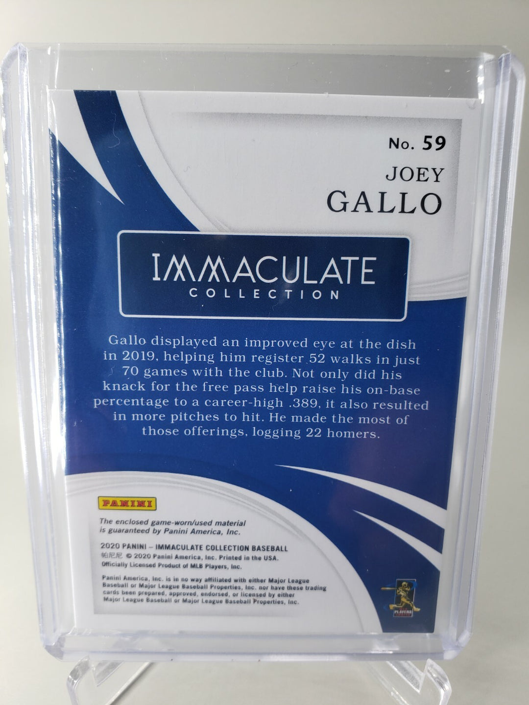 JOEY GALLO  2020 PANINI IMMACULATE #59 /49 JERSEY RELIC TEXAS RANGERS