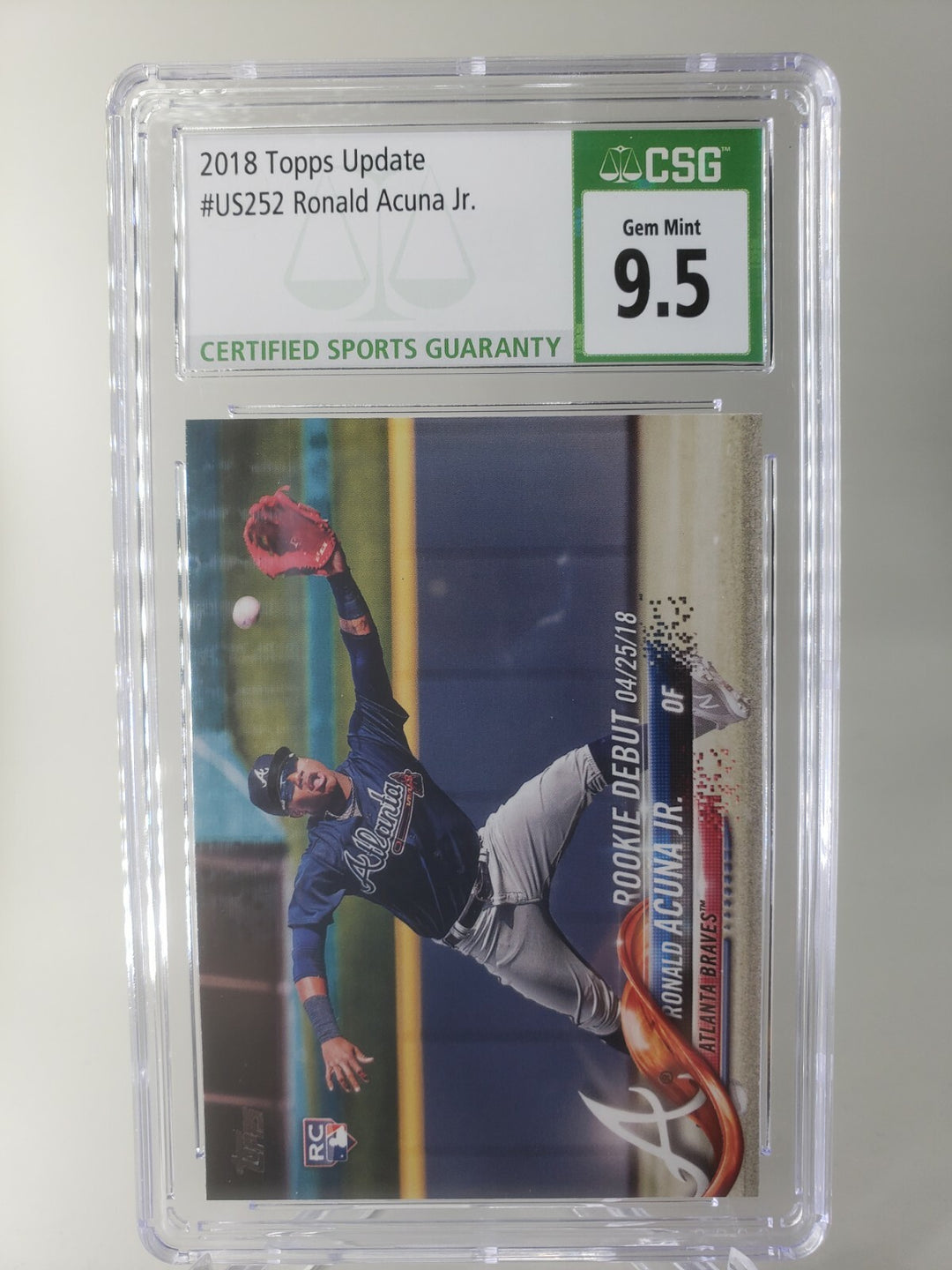 Ronald Acuna Jr. 2018 Topps Update US252 Rookie Debut RC Braves CSG 9.5 GEM MINT