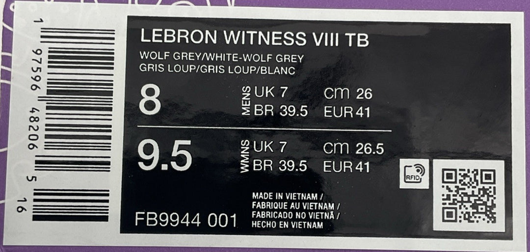 New Size 8 Men's Nike LeBron Witness Viii TB  Wolf Grey FB9944-001