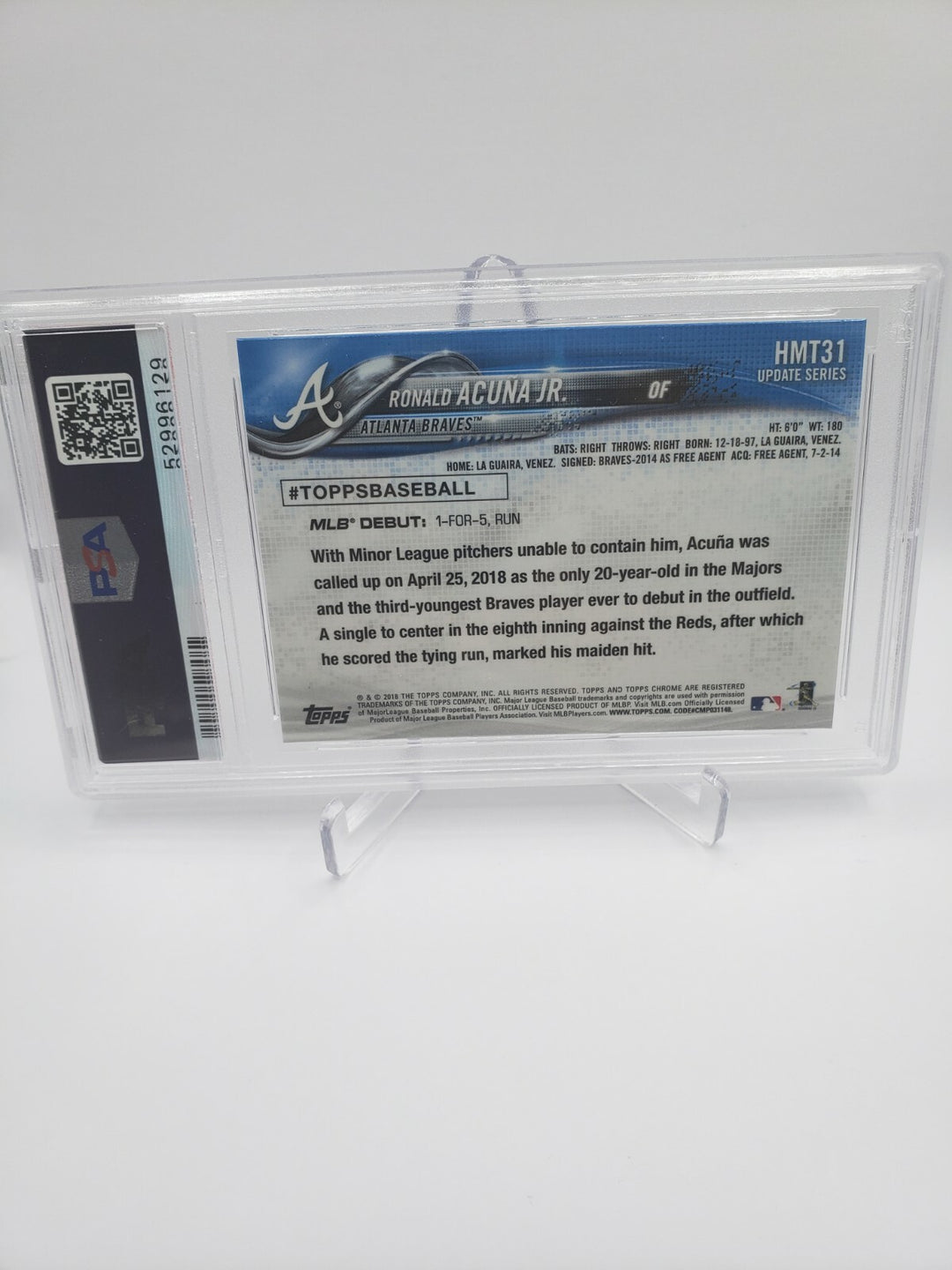 2018 Topps Chrome Update #HMT31 Ronald Acuna Jr. RC PSA 10 Atlanta Braves ROOKIE