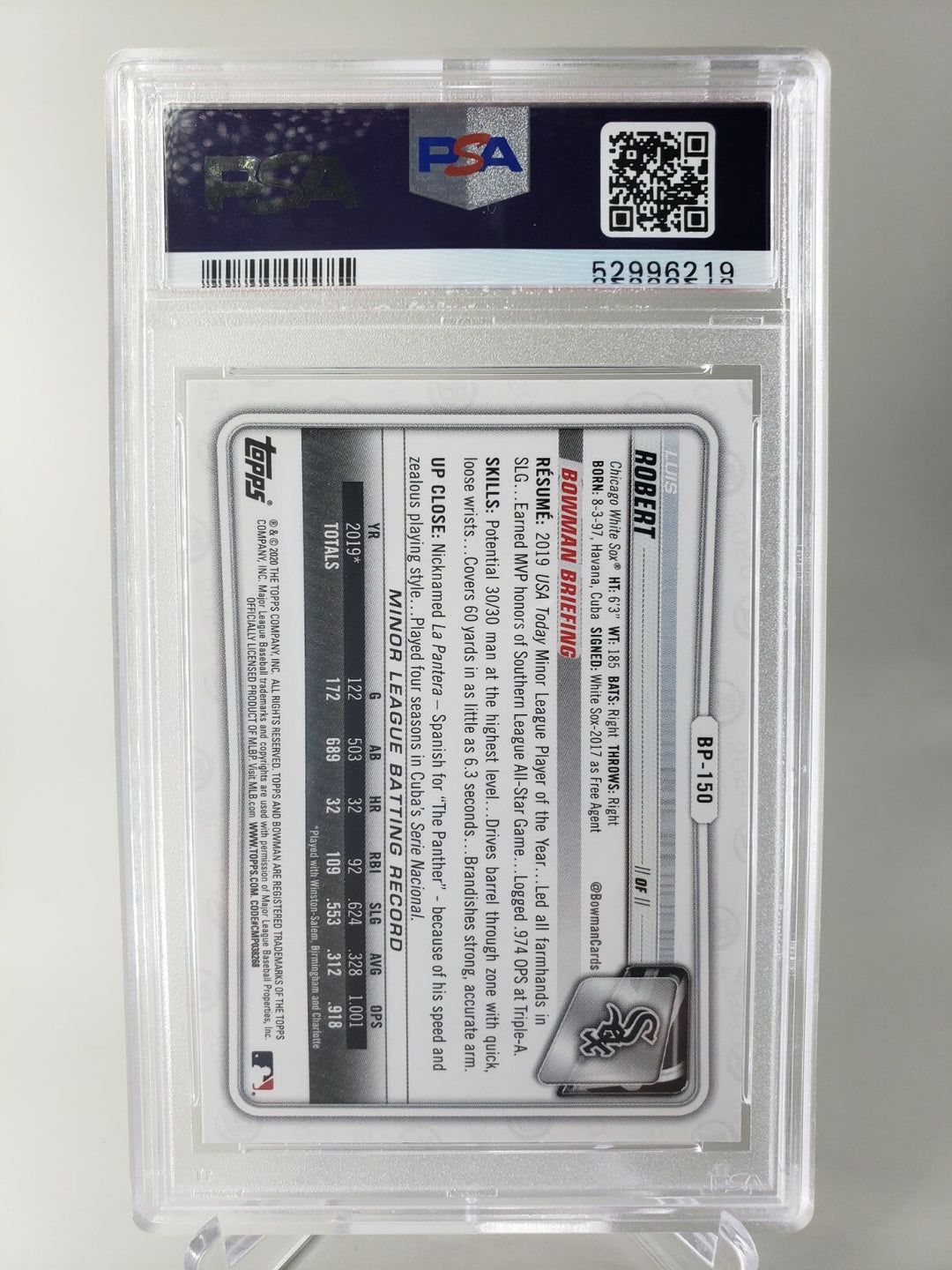Luis Robert 2020 Bowman Paper Prospect BP150 Rookie PSA 9 MINT Chicago White Sox