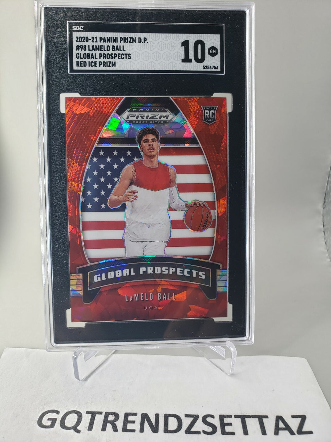 LaMelo Ball 2020 Panini Prizm D.P. Global Prospect Red Ice Prism SGC 10 Gem Mint