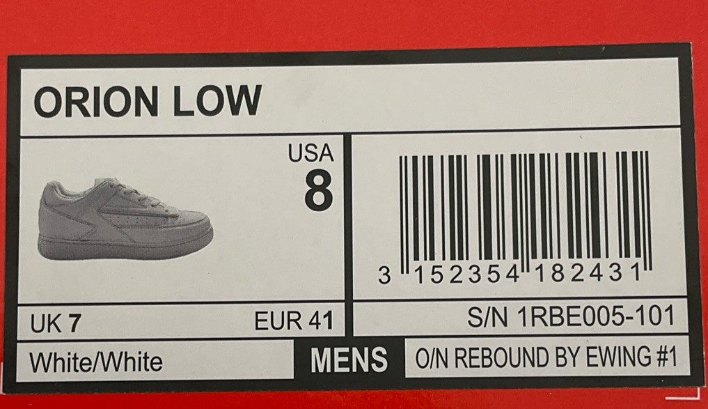 New Size 8 Men Orion Low Patrick Ewing Rebound (White) 1RBE005-001