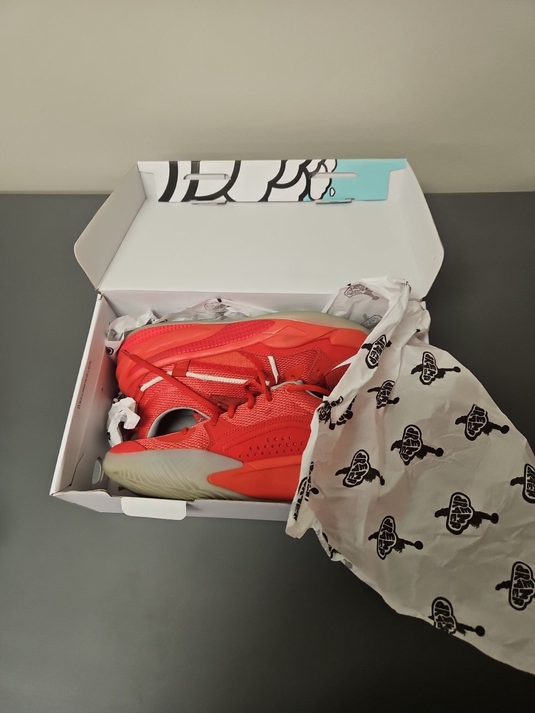 Size 9.5 M: Puma RS Dreamer J Cole Summer Hustle-Blood Sweat Tears-Fiery Red