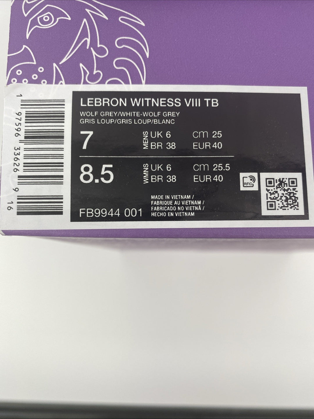 New Size 7 Men's Nike LeBron Witness VIII TB-Wolf Grey FB9944 001
