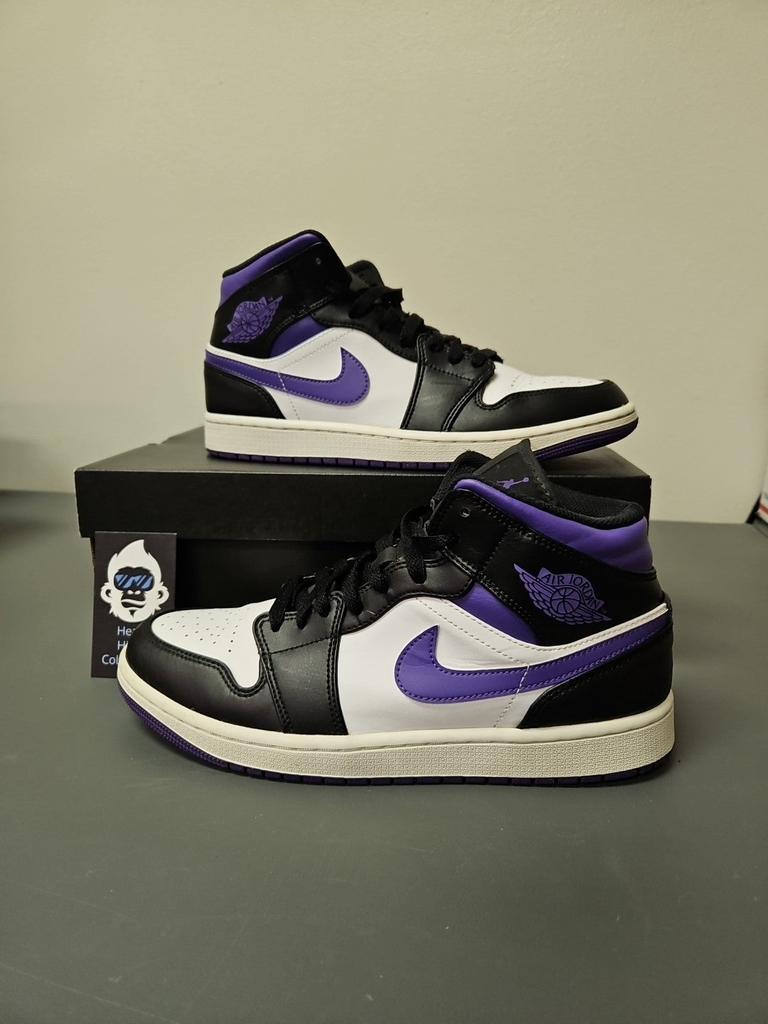 Size 9.5 M Air Jordan 1 Mid Black/dark Iris White Noir/ Blanc/iris Foncee