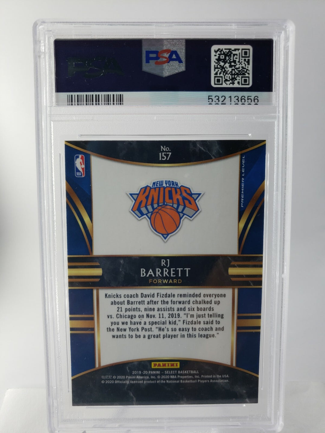 2019-20 RJ Barrett Panini Select CONCOURSE ROOKIE RC #21 Knicks PSA 9 MINT