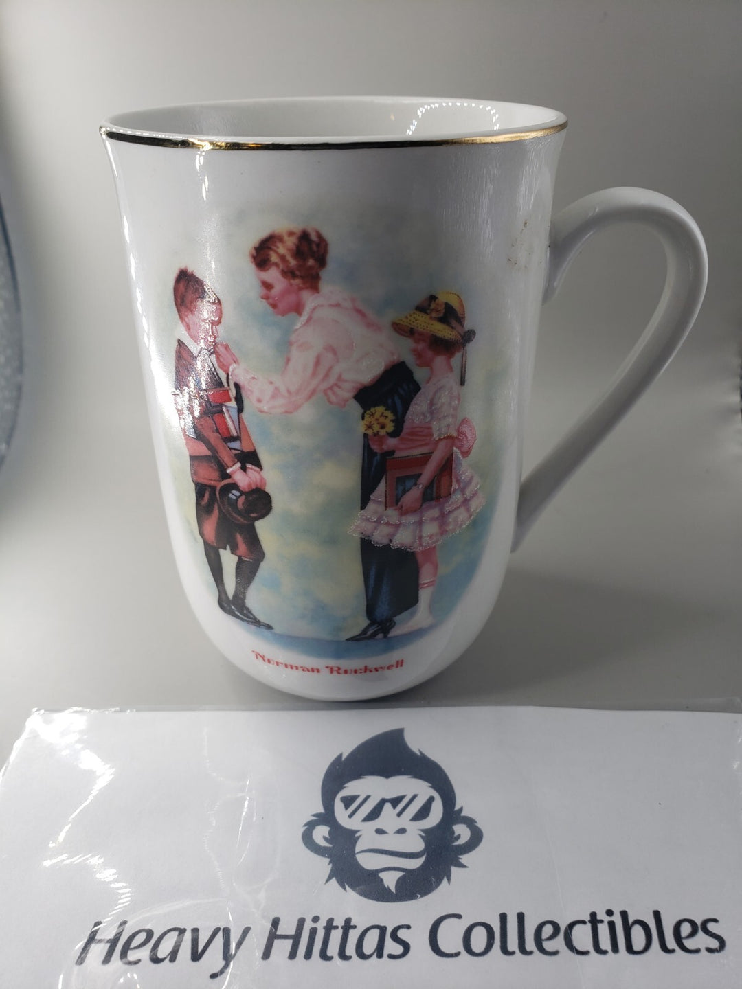 Vintage 1986 Norman Rockwell The First Day of School Coffee Mug Cup Gold Trim