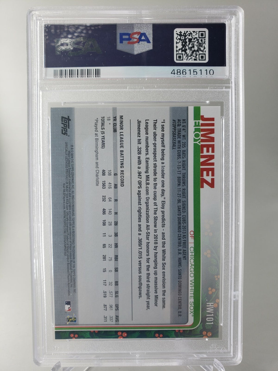 2019 Topps Holiday Eloy Jimenez PSA 10 GEM MINT Chicago White Sox POP 202