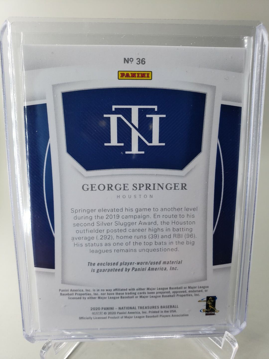 George Springer 2020 Panini National Treasures Jersey Relic /99 Houston