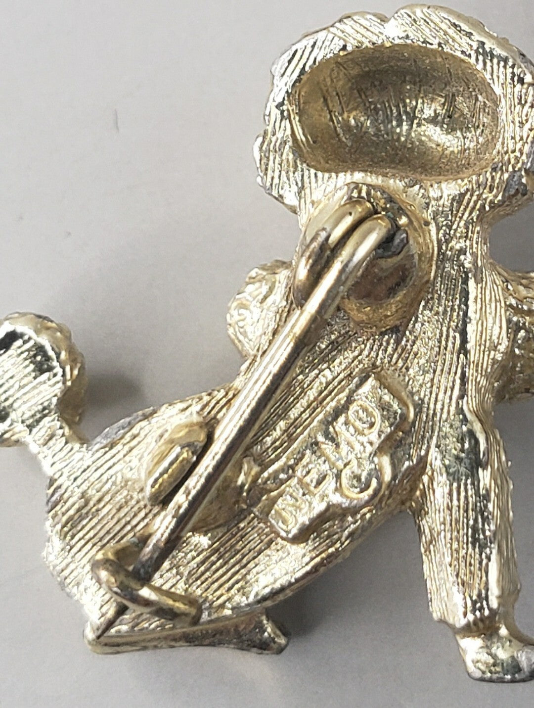 Vintage Nemo Teeny Tiny Poodle Puppy Rhinestone Brooch Pin Black Eyes Adorable!