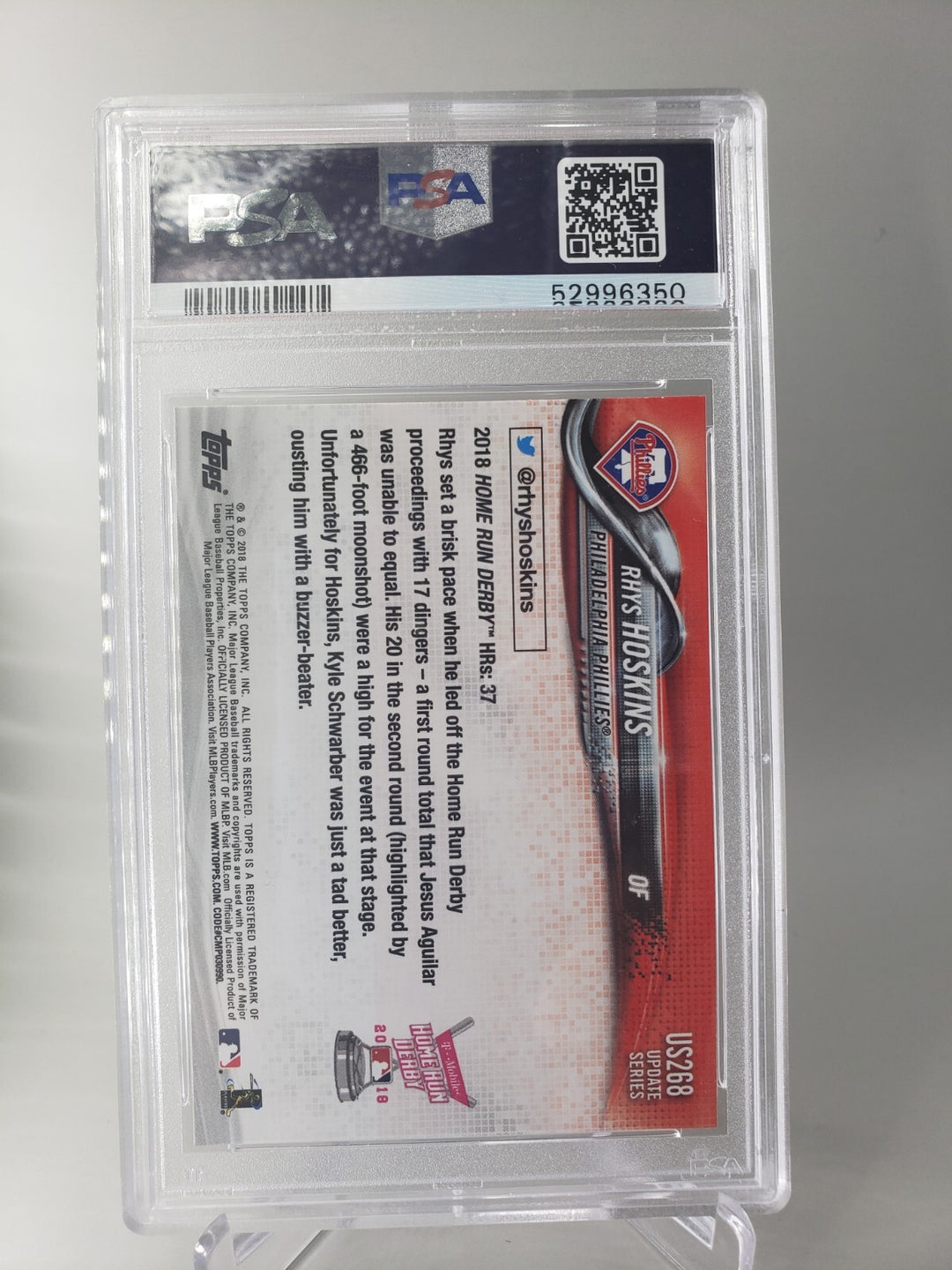 Rhys Hoskins 2018 Topps Update Rookie Card HR Derby #US268 PSA 9 Mint Phillies