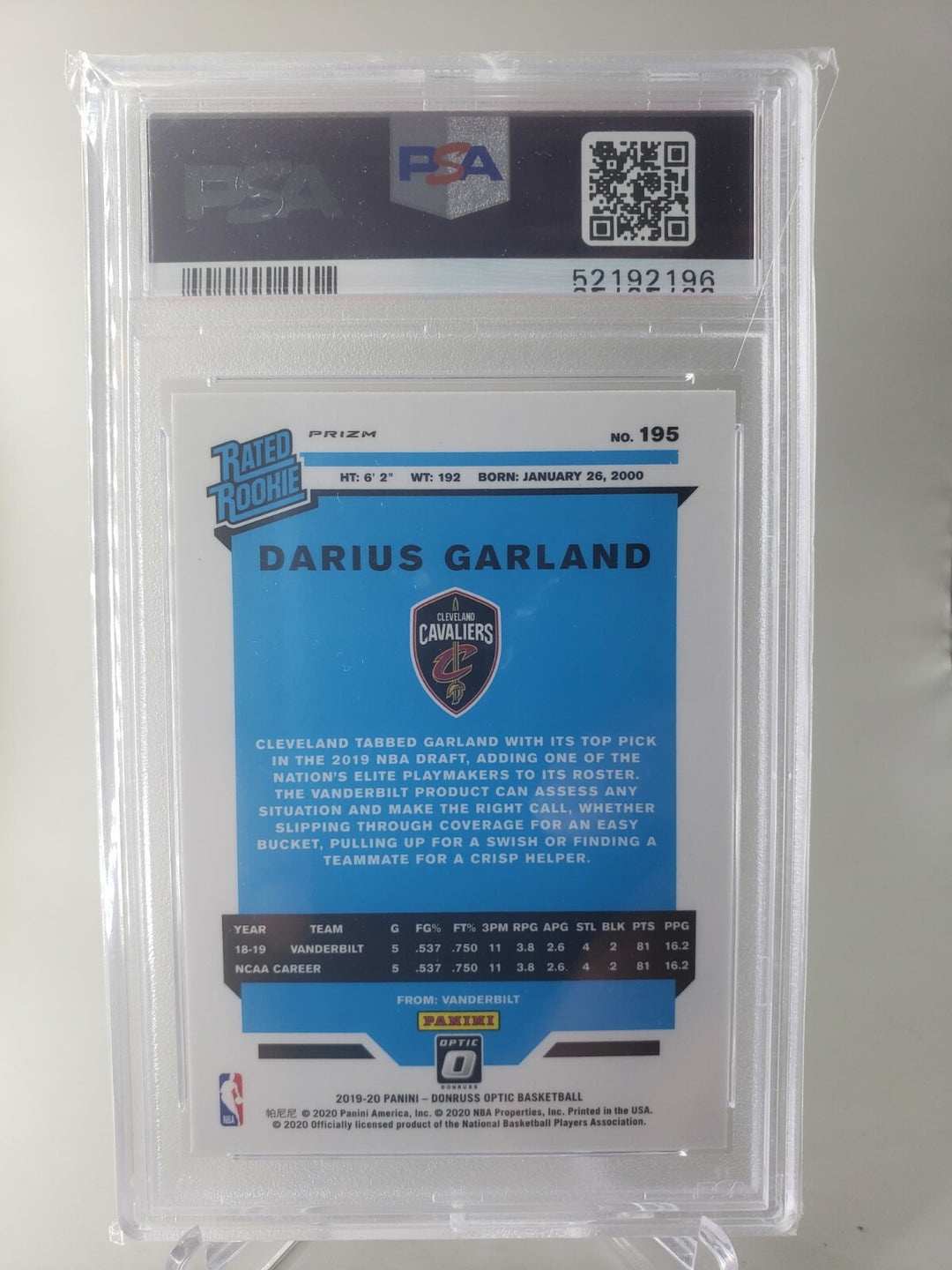 Darius Garland 2019-20 Panini Donruss Optic Rated Rookie Purple #195 Cavaliers 