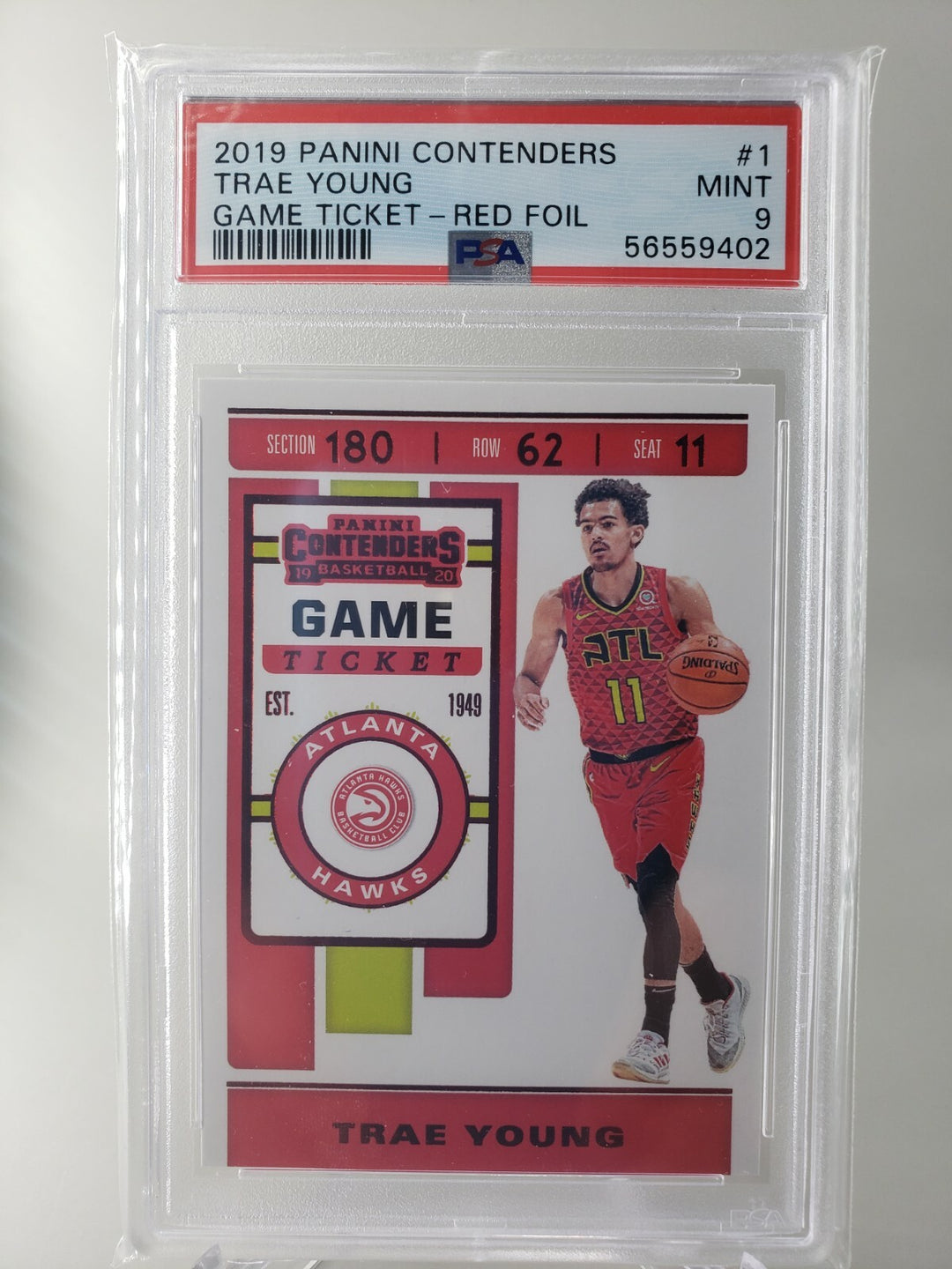 Trae Young 2019 Panini Contenders #1 Game Ticket Red Foil PSA 9 MINT
