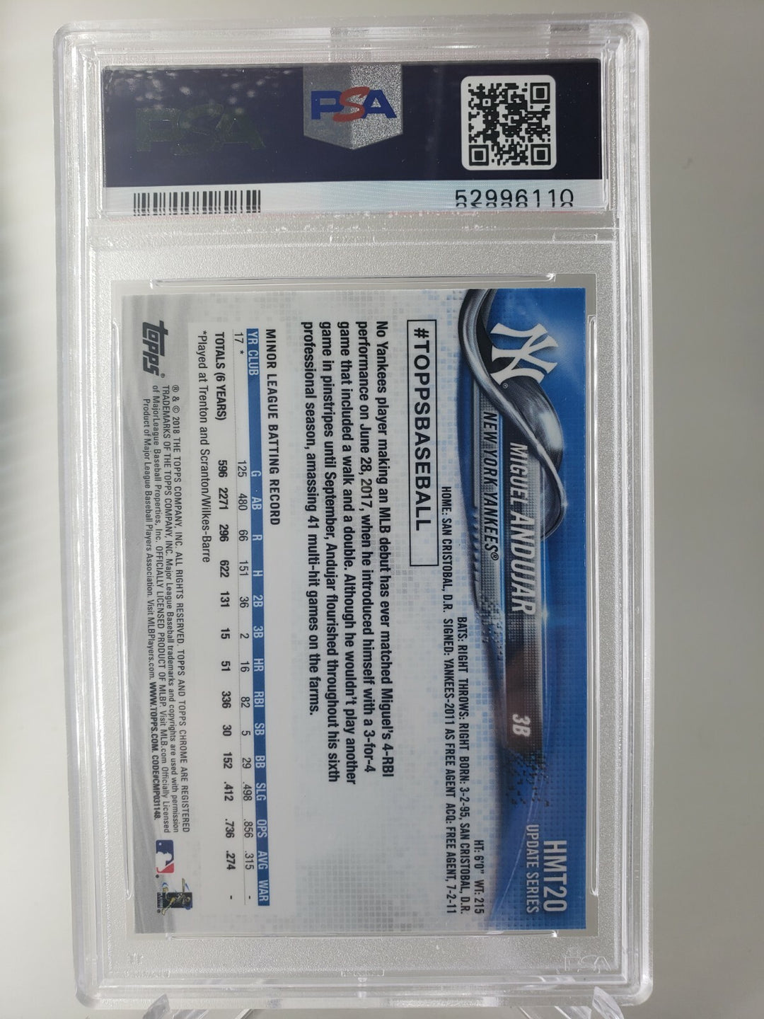Miguel Andujar 2018 Topps Chrome Update #HMT20 Rookie PSA 10 GEM MT NY Yankees