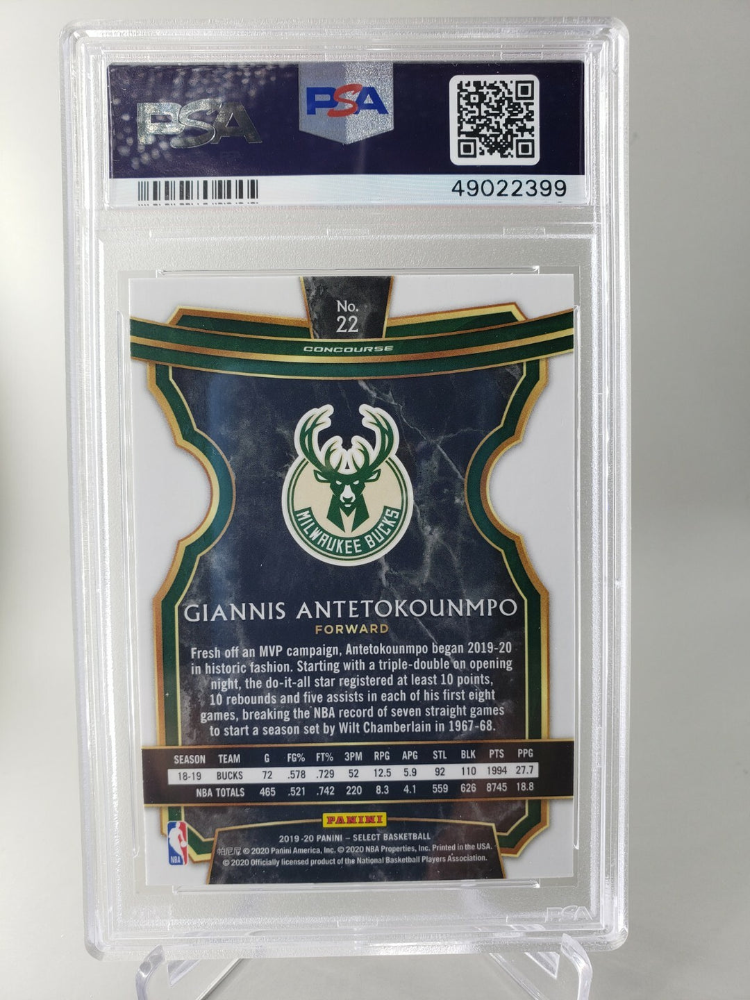 2019 Panini Select Giannis Antetokounmpo PSA 9 Mint #22 Concourse Bucks POP 179
