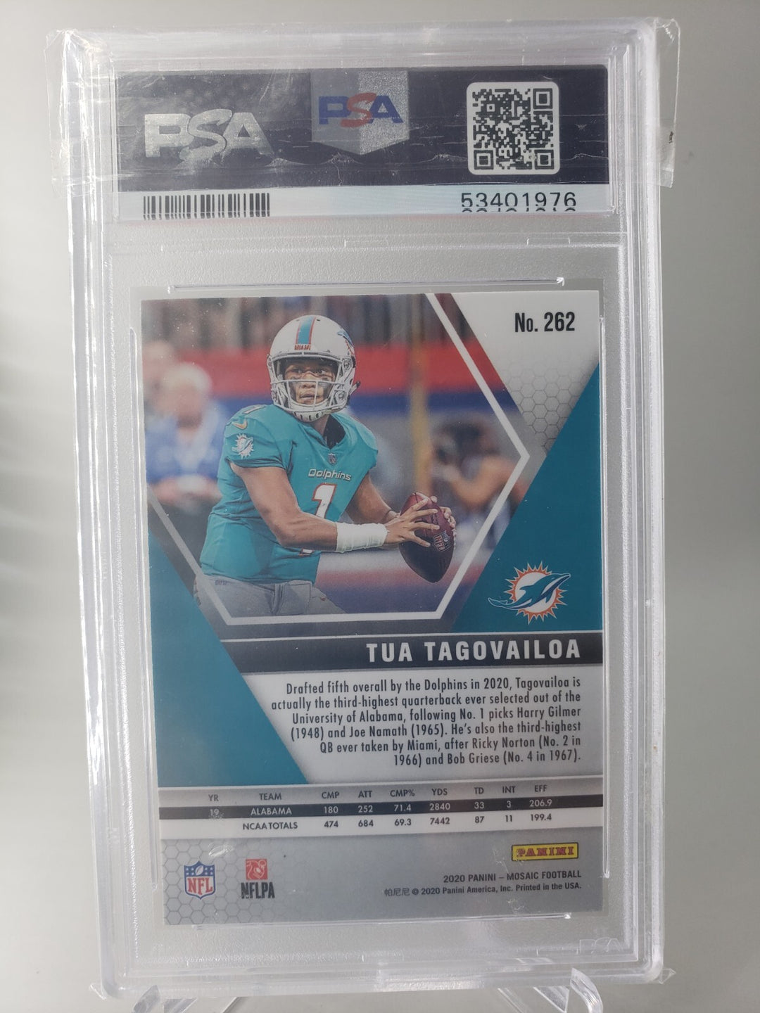 2020 Panini Mosaic Tua Tagovailoa Nfl Debut Rookie Card #262 PSA 9 MINT Dolphins