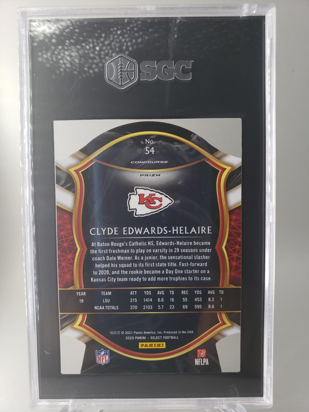 Clyde Edwards-Helaire 2020 Panini Select 54 Purple Die-Cut Prizm SGC 10 Gem Mint
