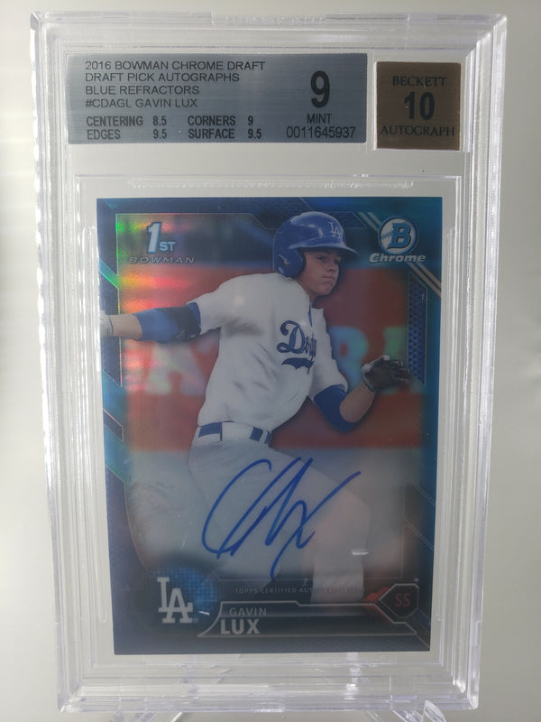 Gavin Lux 2016 Bowman Chrome Draft Blue Refractor /150 #CDAGL Auto 10 BGS 9