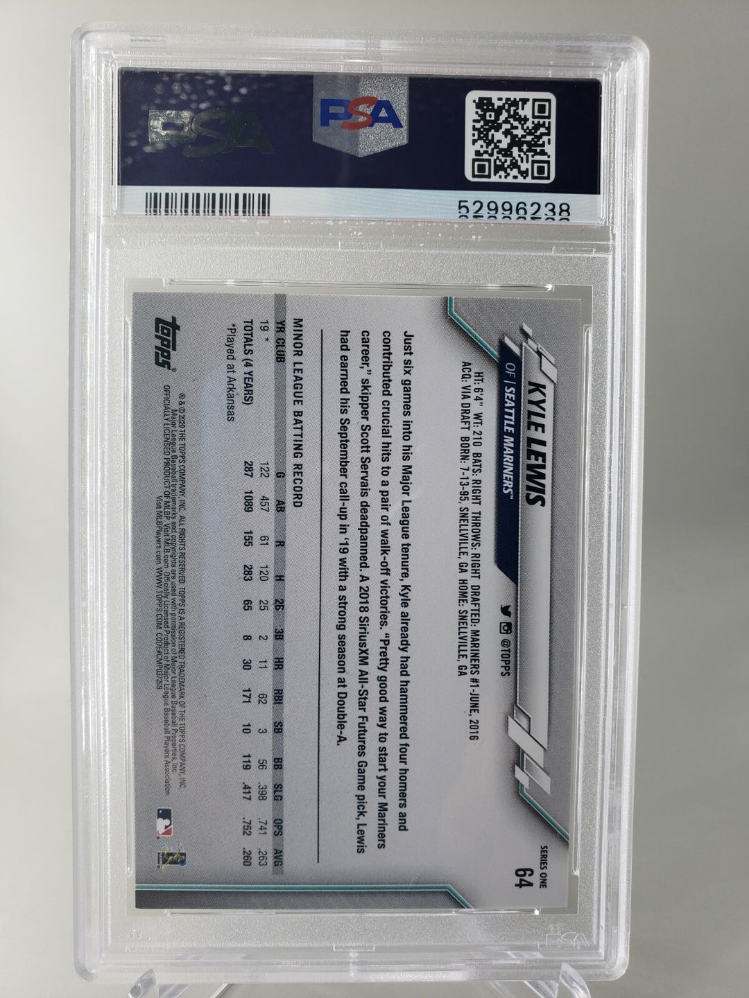 2020 Topps Series 1 Kyle Lewis Rookie RC #64 PSA 9 Seattle Mariners ROY 2020