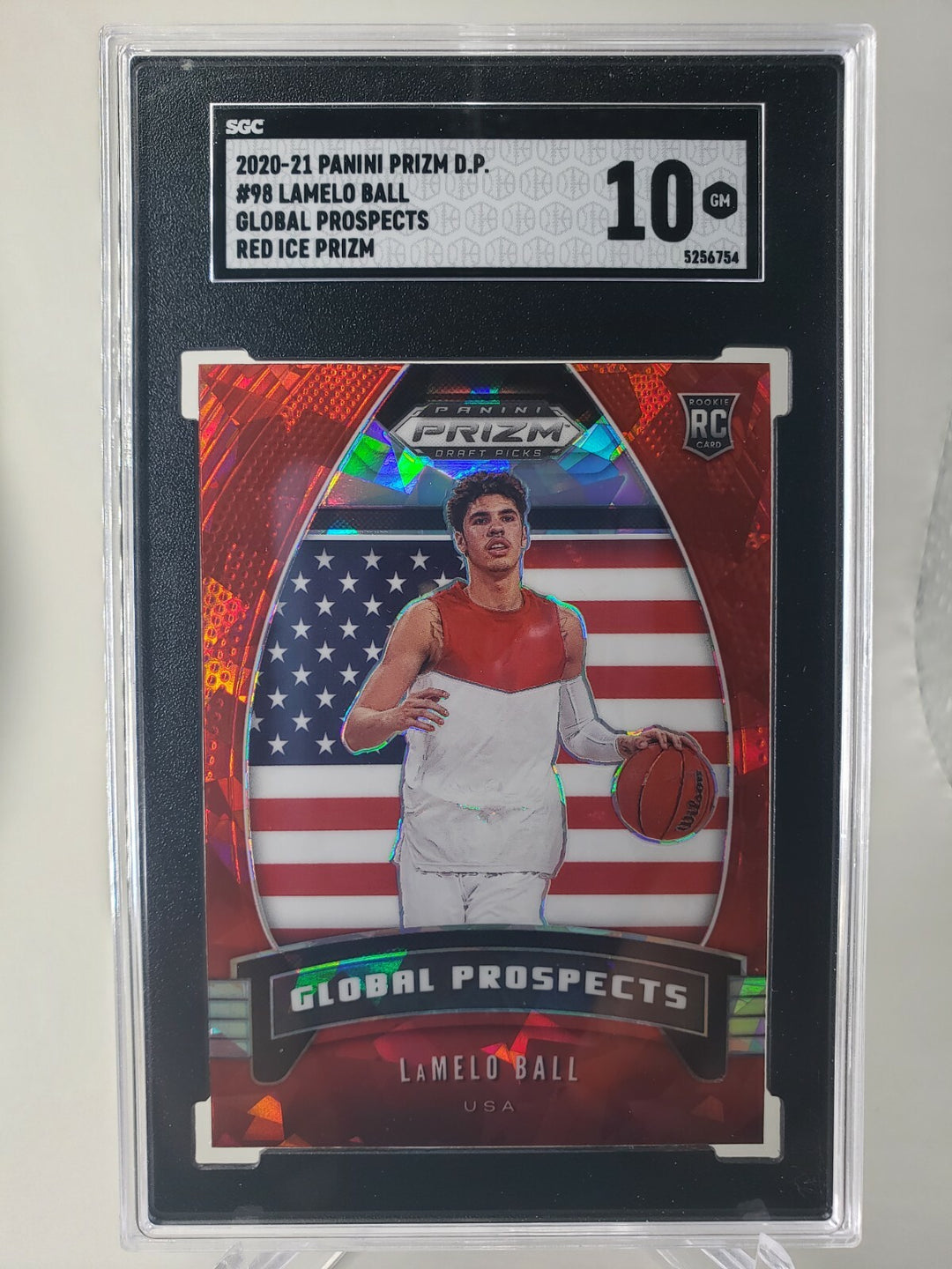 LaMelo Ball 2020 Panini Prizm D.P. Global Prospect Red Ice Prism SGC 10 Gem Mint