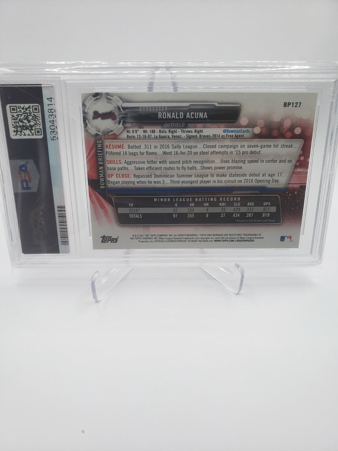 RONALD ACUNA 2017 BOWMAN PROSPECTS #BP127 1ST CARD ROOKIE RC PSA 8 NM-MT