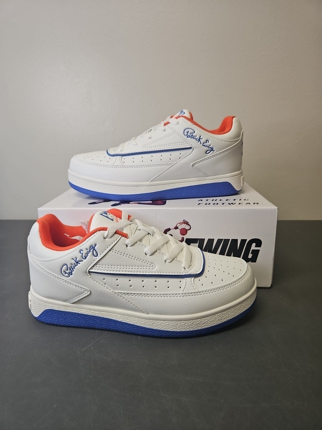 NEW Size 7 Men's Patrick Ewing  Orion Low White/Royal/Orange Shoes 1RBE005-132