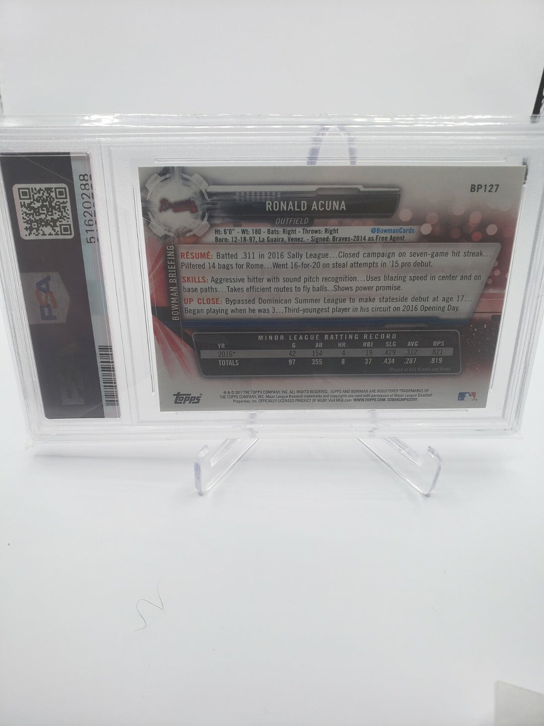 2017 Bowman Prospects Ronald Acuna Jr Rookie RC #BP127 PSA 10 1st Bowman 