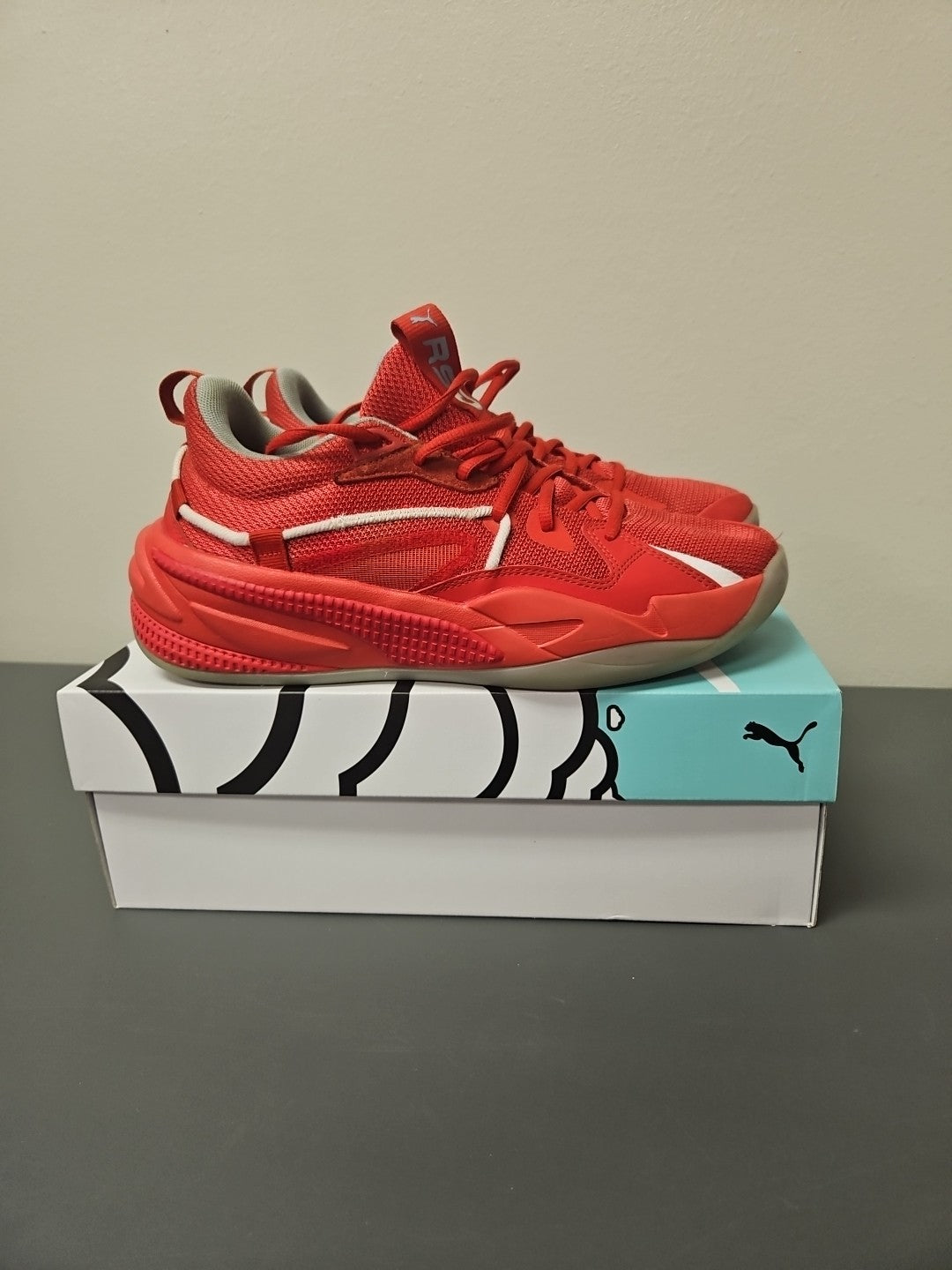 Size 9.5 M: Puma RS Dreamer J Cole Summer Hustle-Blood Sweat Tears-Fiery Red