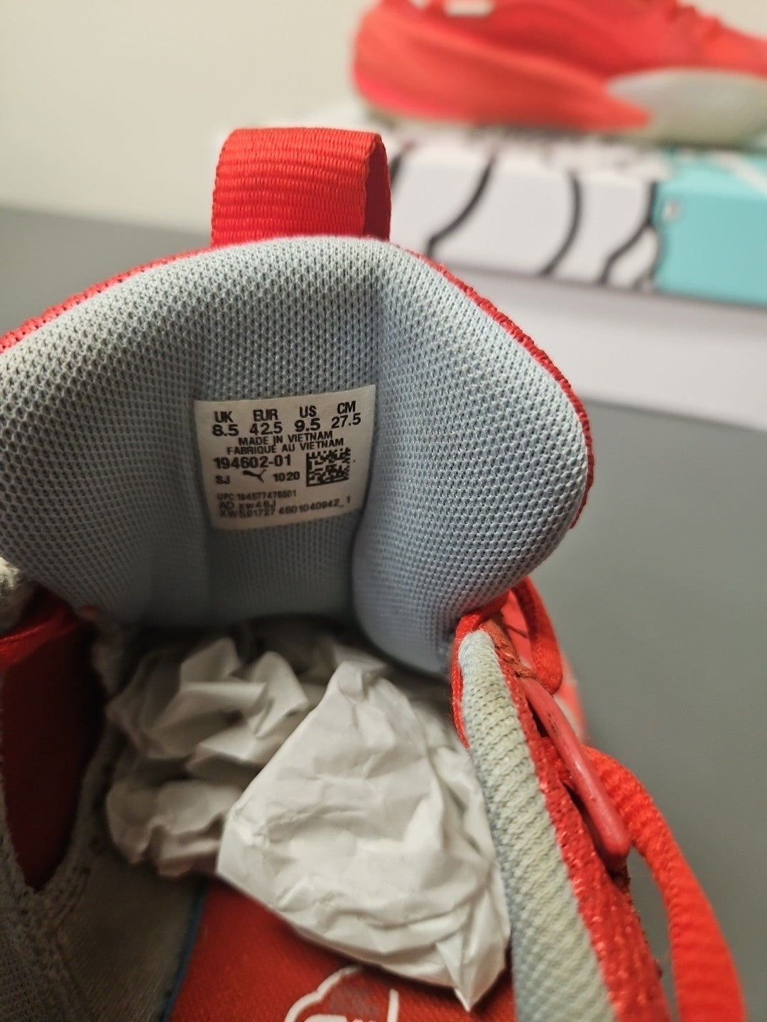 Size 9.5 M: Puma RS Dreamer J Cole Summer Hustle-Blood Sweat Tears-Fiery Red