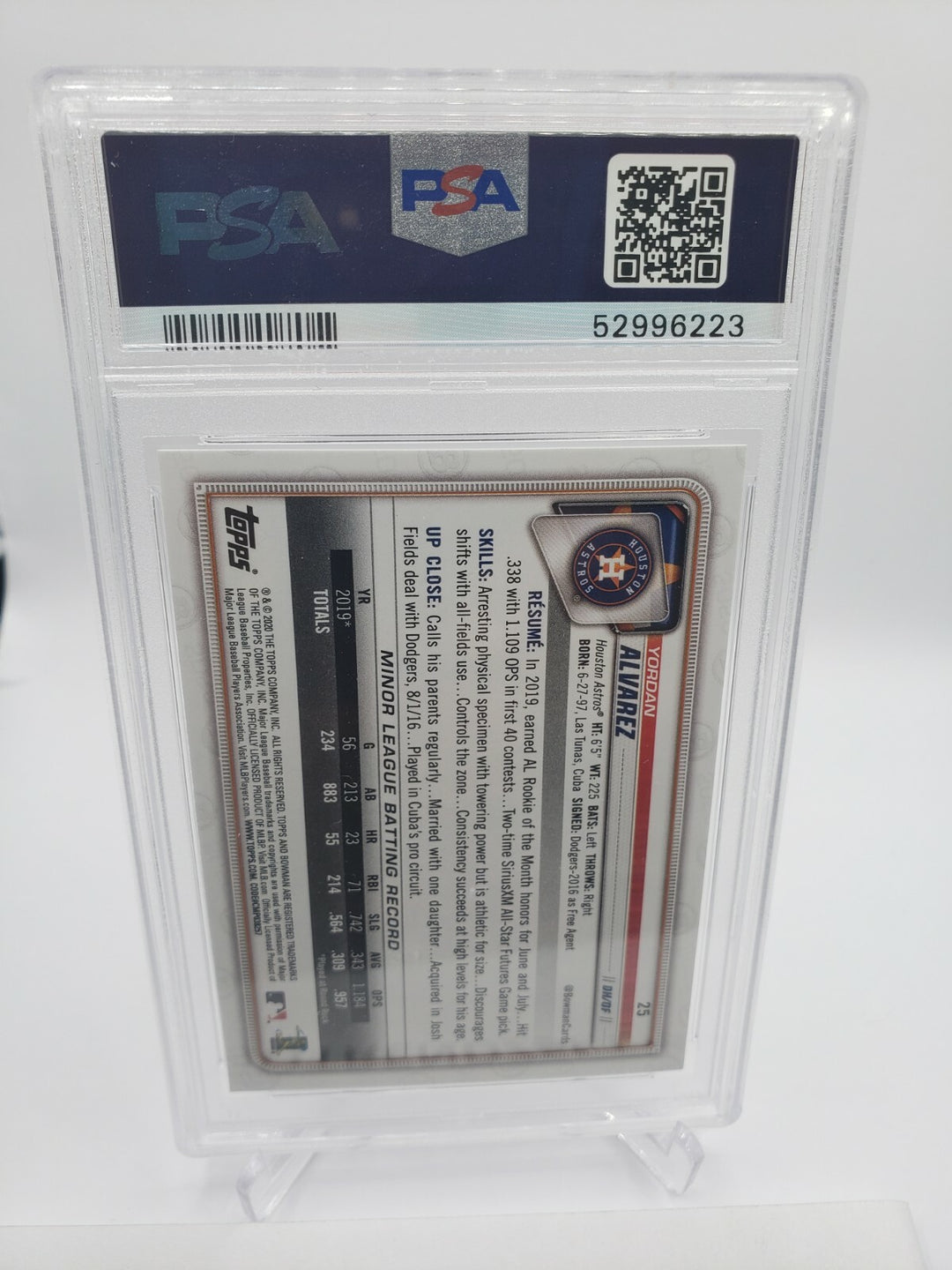2020 Bowman #25 Yordan Alvarez Houston Astros RC Rookie PSA 9 MINT