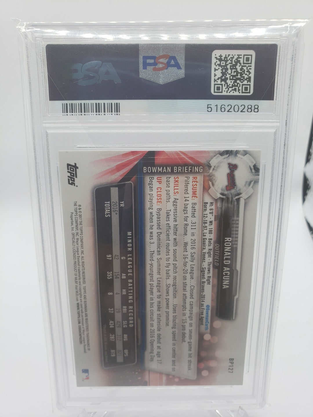 2017 Bowman Prospects Ronald Acuna Jr Rookie RC #BP127 PSA 10 1st Bowman 
